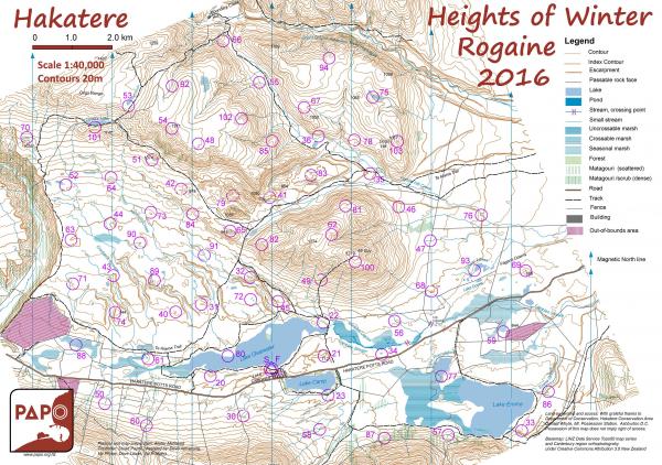 Heights of Winter Rogaine 2016 Hakatere Course map